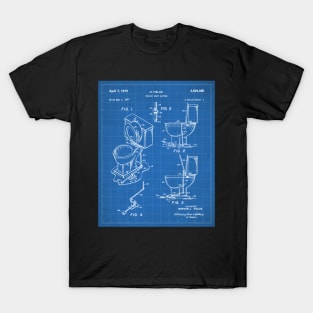 Toilet Seat Patent - Housewarming Bathroom Art - Blueprint T-Shirt